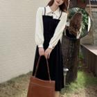 Mock Two-piece Tie-waist Midi Shirt Dress