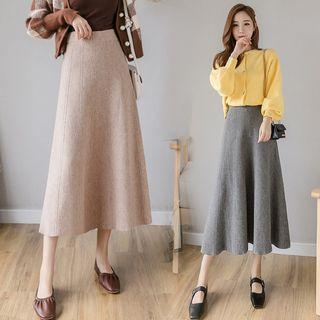 High-waist Plain Knit A-line Skirt