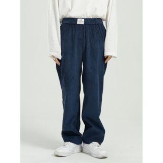 Applique Band-waist Corduroy Straight Leg Pants