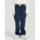 Applique Band-waist Corduroy Straight Leg Pants