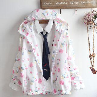 Cartoon Rabbit Print Hooded Jacket / Shirt / Set