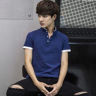Contrast Trim Short-sleeve Stand Collar Polo Shirt