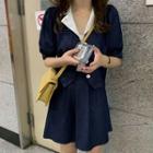 Short-sleeve V-neck Shirt / A-line Semi Skirt