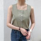 Sleeveless Square Neck Buttoned Top