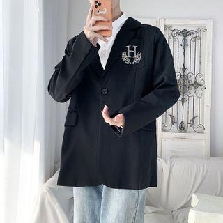Lettering Embroidered One-button Blazer