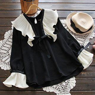 Frill Trim Ribbon Chiffon Top