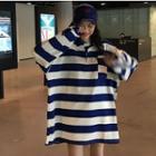 Striped Polo Neck Pullover Stripes - Blue & White - One Size