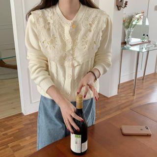 Lace Panel Cable Knit Cardigan