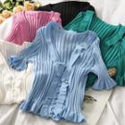 Ruffled-trim Ribbed-knit Top In 5 Colors