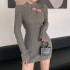 Mandarin Collar Knit Cutout Mini Bodycon Dress
