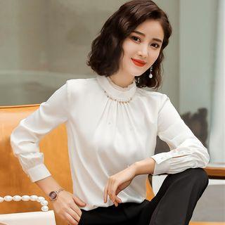 Long-sleeve Lace Trim Chiffon Blouse / Dress Pants / Set