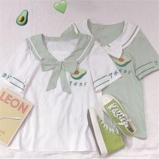 Avocado Embroidered Short-sleeve Blouse