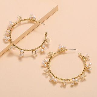 Faux Pearl Alloy Open Hoop Earring 1 Pair - White - One Size