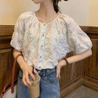 Short-sleeve Round-neck Floral Shirt