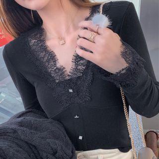 Lace Trim Button-up Top