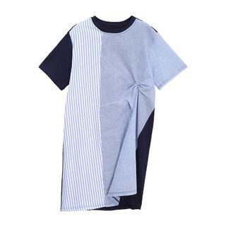 Short-sleeve Patch Work A-line Dress