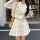Double-breasted Cropped Blazer / High Waist Mini A-line Skirt / Long-sleeve Top