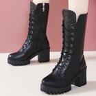 Platform Chunky-heel Lace-up Mid-calf Boots