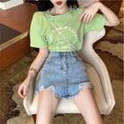 Short-sleeve Letter Print T-shirt / Denim Shorts / Set