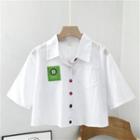 Elbow-sleeve Patched Shirt White - One Size