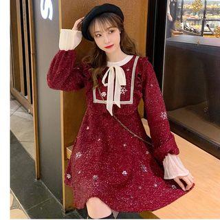 Sequined Flared-sleeve Mini A-line Dress