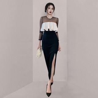 Mesh Split Skinny Maxi Dress