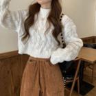 Long-sleeve Plain Cropped Cable Knit Sweater