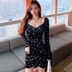 Long-sleeve Star Print Mini Bodycon Dress