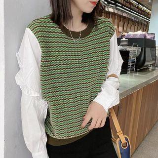 Mock Two-piece Striped Knit Panel Top
