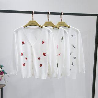 Leaf Embroidered Cardigan Maple Leaf - One Size