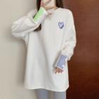 Long-sleeve Heart Embroidered Lettering T-shirt
