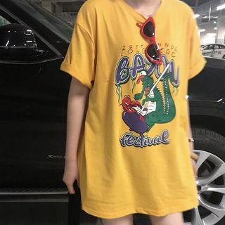 Printed Short Sleeve T-shirt Yellow - One Size