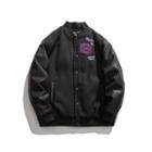 Lettering Embroidered Button-up Baseball Jacket