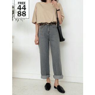 Drop-shoulder Boxy Cotton T-shirt Beige - One Size