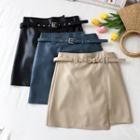 Asymmetric Hem Belt Waist A-line Skirt