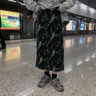 Printed Slit Midi Skirt
