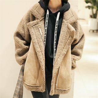 Faux Shearling Side-zip Jacket Coffee - One Size