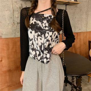 Long-sleeve Print Panel Knit Top