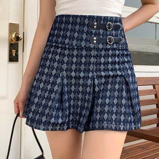 Argyle Pleated Mini A-line Dress
