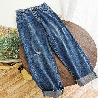 Ripped High-waist Cropped Jeans