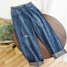 Ripped High-waist Cropped Jeans
