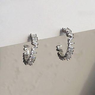 Rhinestone Open Hoop Earring Silver - One Size