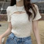 Short-sleeve Cutout Crinkled T-shirt