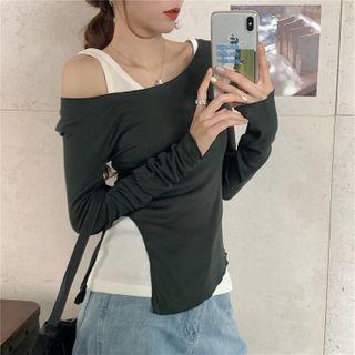 Set: Long-sleeve Asymmetrical T-shirt + Tank Top