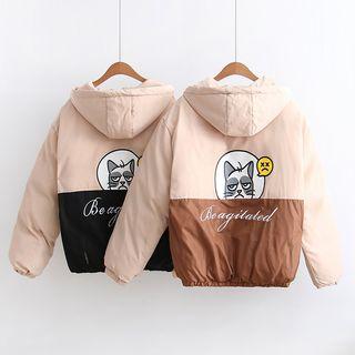 Panel Hooded Printed Padded Jacket