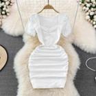 Short Sleeve Lace Trim Sheath Dress