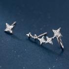 Star Rhinestone Asymmetrical Sterling Silver Earring 1 Pair - S925 Silver Earrings - One Size