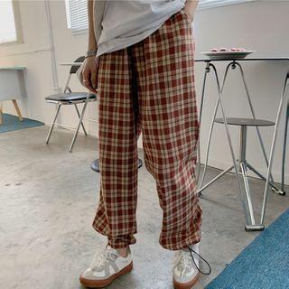 Bungee Cord Plaid Wide-leg Pants