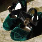 Cross-strap Velvet Wedge Sandals