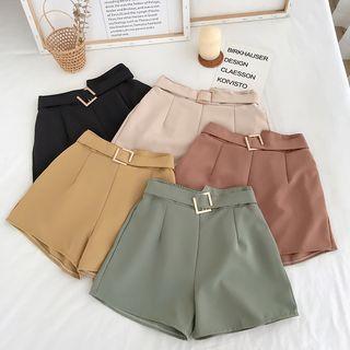 High-waist Plain A-line Shorts With Belt